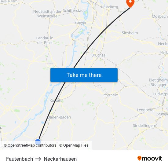 Fautenbach to Neckarhausen map