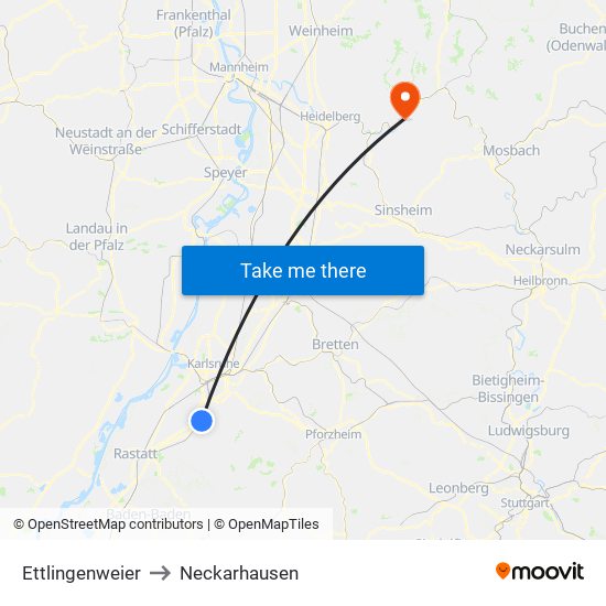 Ettlingenweier to Neckarhausen map