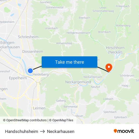 Handschuhsheim to Neckarhausen map