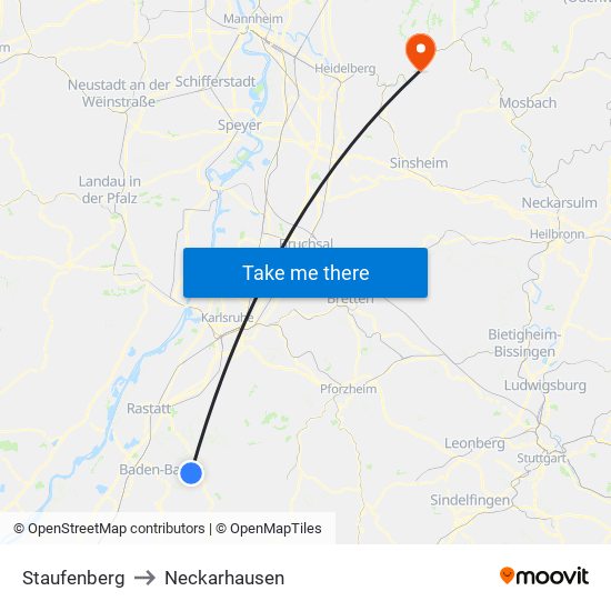 Staufenberg to Neckarhausen map