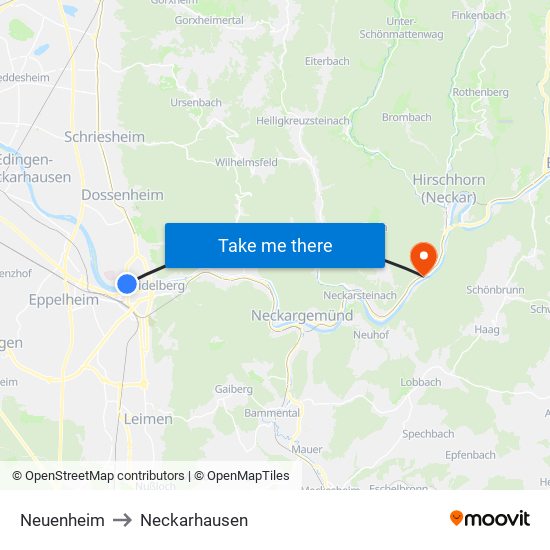 Neuenheim to Neckarhausen map