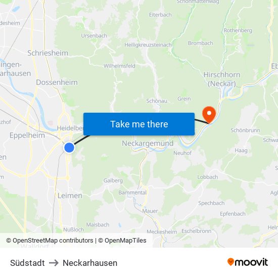 Südstadt to Neckarhausen map