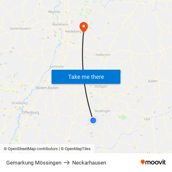 Gemarkung Mössingen to Neckarhausen map