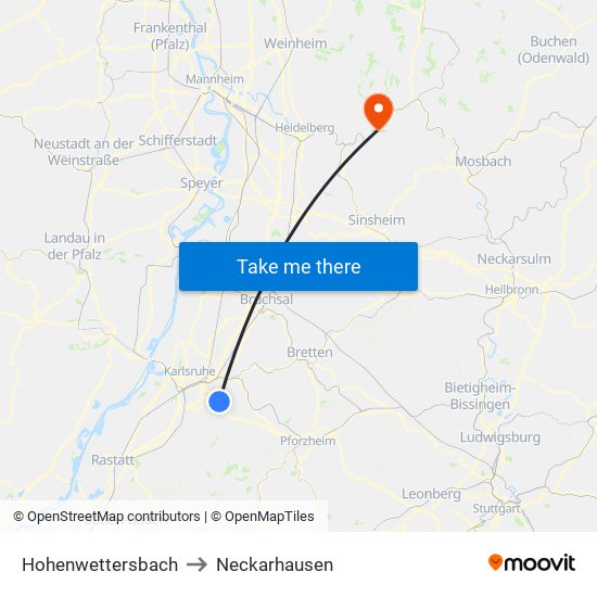 Hohenwettersbach to Neckarhausen map