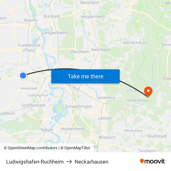 Ludwigshafen-Ruchheim to Neckarhausen map
