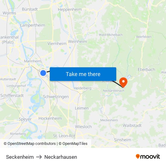 Seckenheim to Neckarhausen map