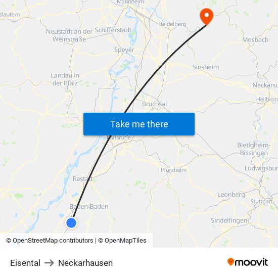 Eisental to Neckarhausen map