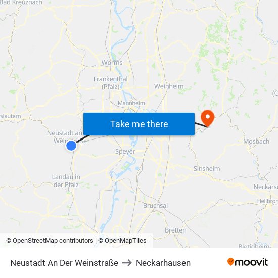 Neustadt An Der Weinstraße to Neckarhausen map