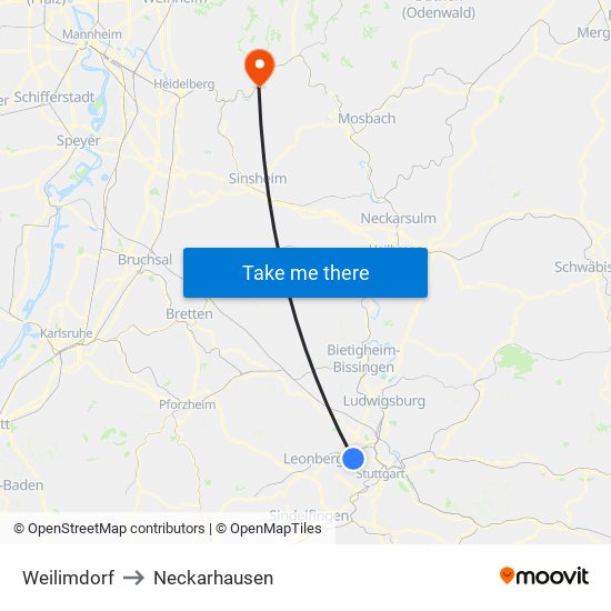 Weilimdorf to Neckarhausen map