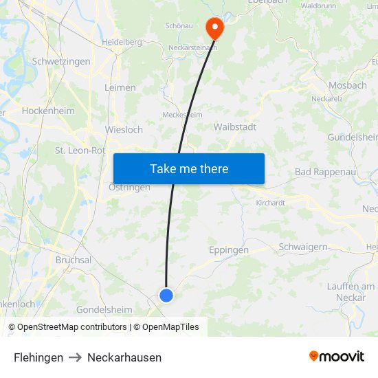 Flehingen to Neckarhausen map