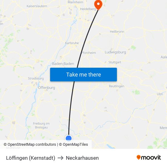 Löffingen (Kernstadt) to Neckarhausen map