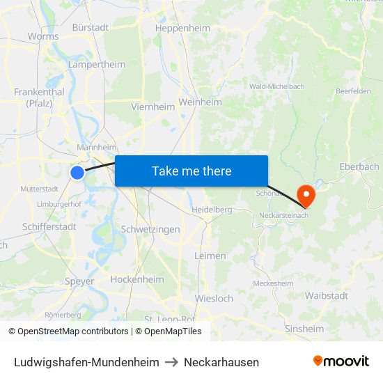 Ludwigshafen-Mundenheim to Neckarhausen map