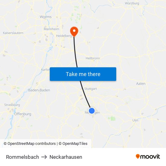 Rommelsbach to Neckarhausen map