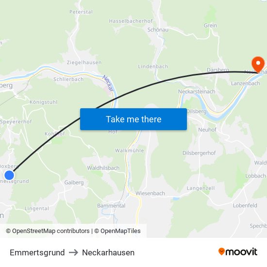 Emmertsgrund to Neckarhausen map