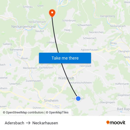 Adersbach to Neckarhausen map