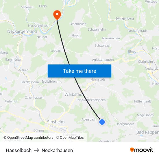 Hasselbach to Neckarhausen map