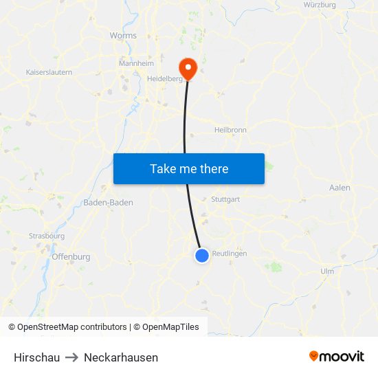 Hirschau to Neckarhausen map