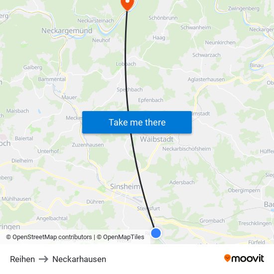 Reihen to Neckarhausen map