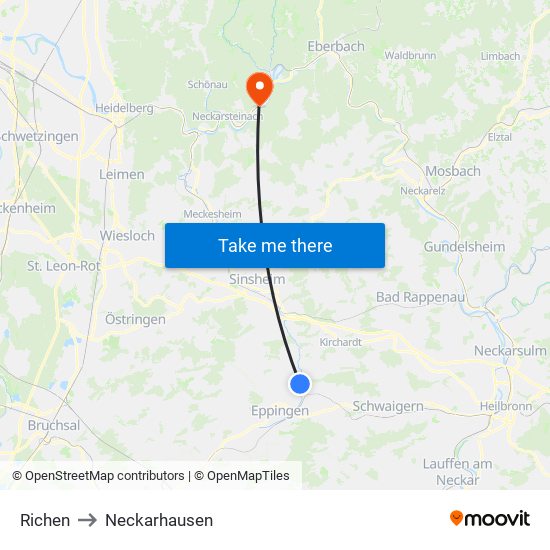 Richen to Neckarhausen map