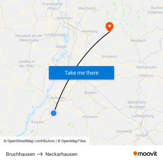 Bruchhausen to Neckarhausen map