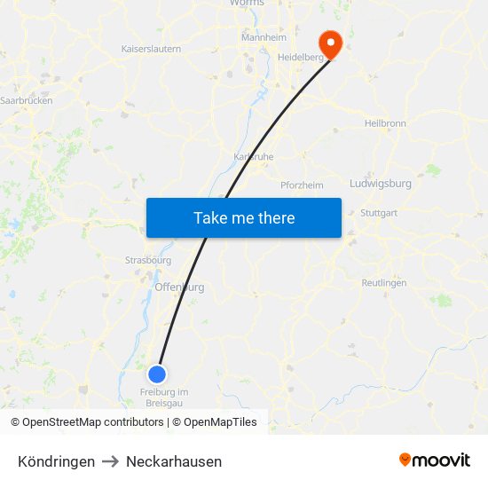 Köndringen to Neckarhausen map