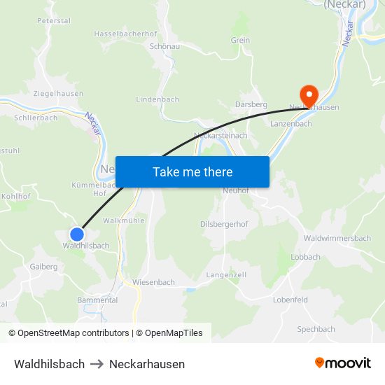 Waldhilsbach to Neckarhausen map