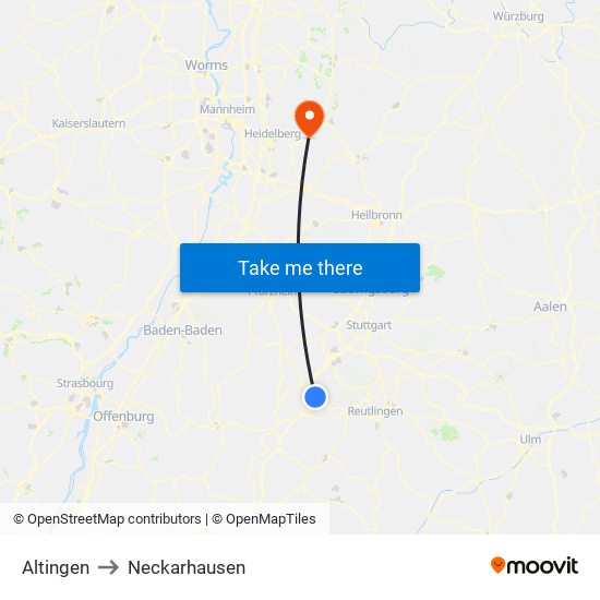 Altingen to Neckarhausen map