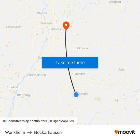 Wankheim to Neckarhausen map