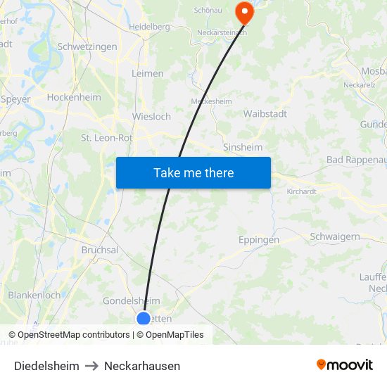 Diedelsheim to Neckarhausen map