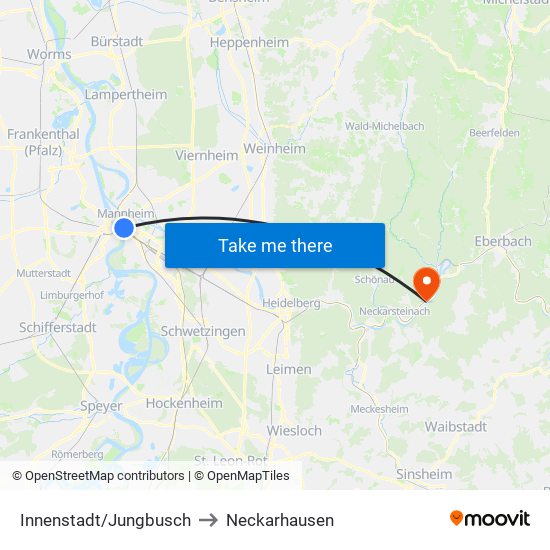 Innenstadt/Jungbusch to Neckarhausen map