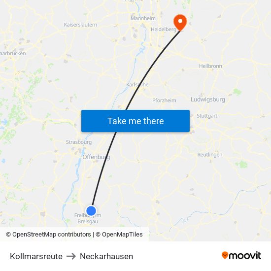 Kollmarsreute to Neckarhausen map