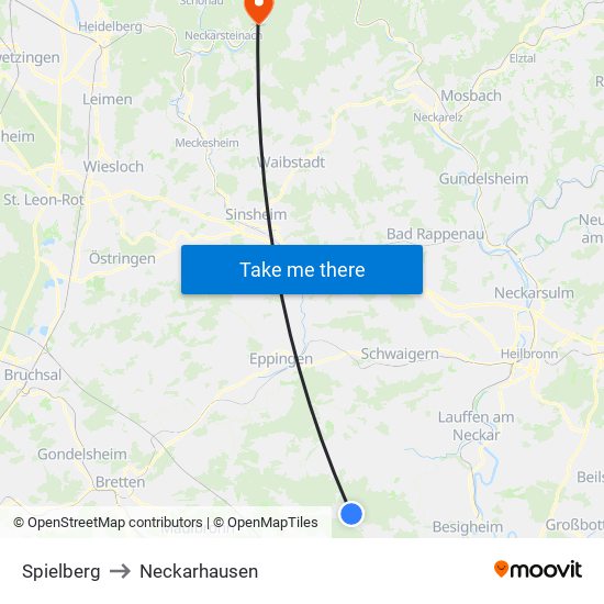 Spielberg to Neckarhausen map
