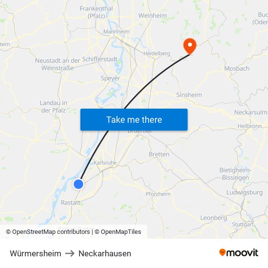 Würmersheim to Neckarhausen map