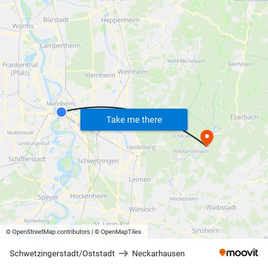 Schwetzingerstadt/Oststadt to Neckarhausen map