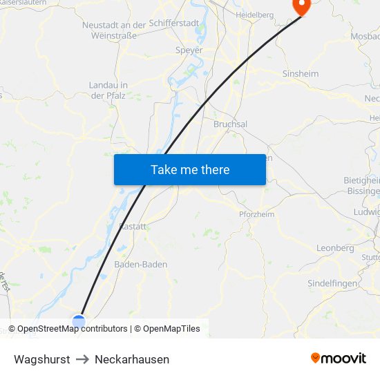 Wagshurst to Neckarhausen map