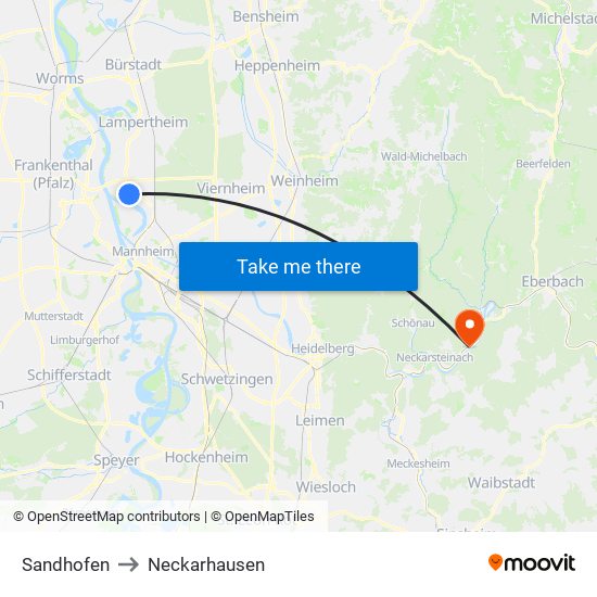 Sandhofen to Neckarhausen map