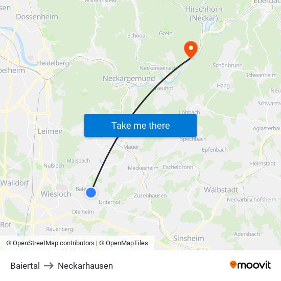 Baiertal to Neckarhausen map