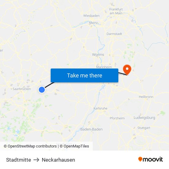 Stadtmitte to Neckarhausen map