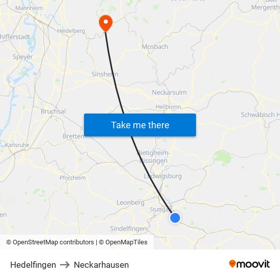 Hedelfingen to Neckarhausen map