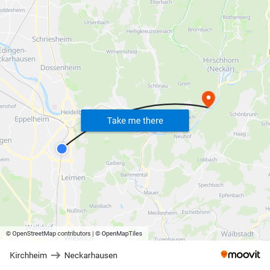 Kirchheim to Neckarhausen map