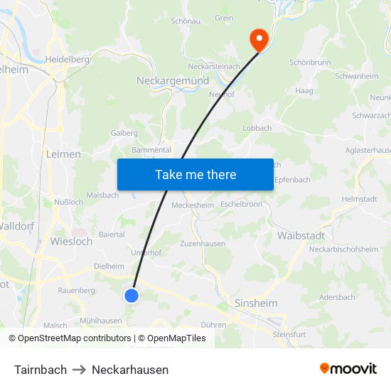 Tairnbach to Neckarhausen map