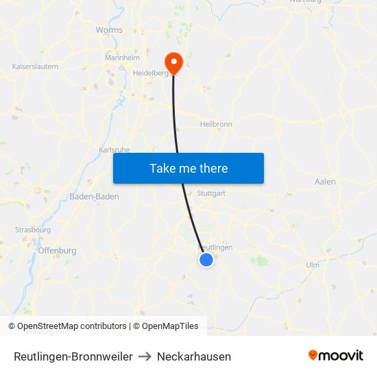 Reutlingen-Bronnweiler to Neckarhausen map