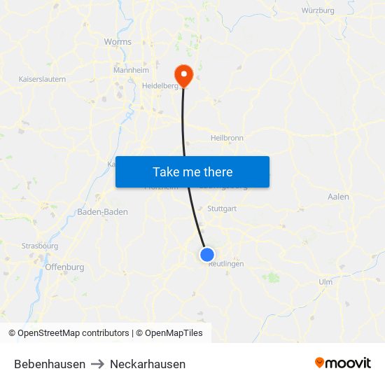 Bebenhausen to Neckarhausen map