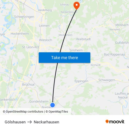 Gölshausen to Neckarhausen map