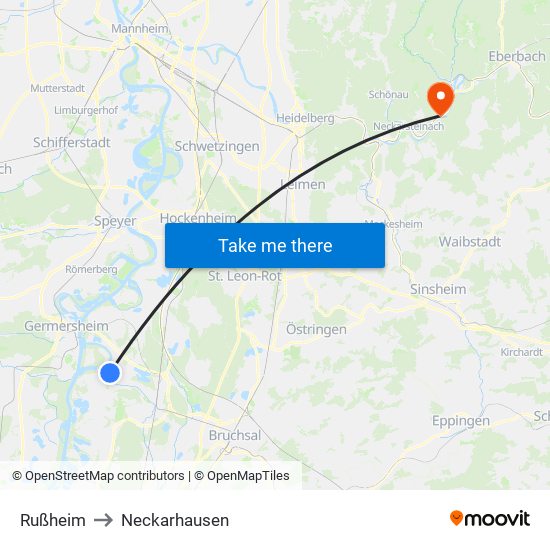 Rußheim to Neckarhausen map
