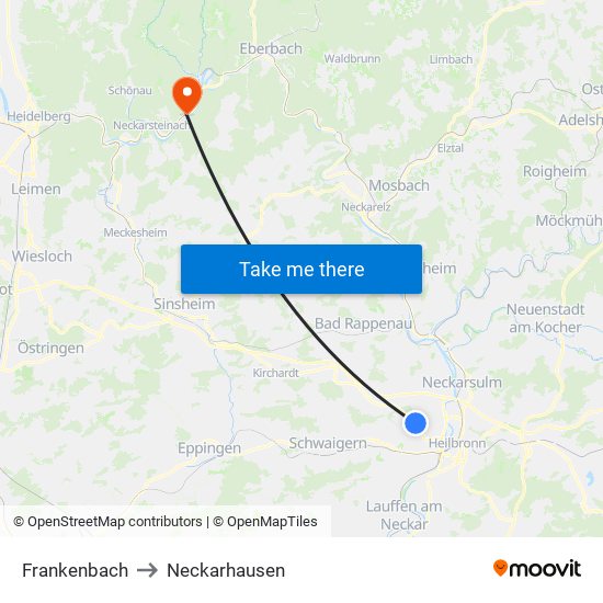 Frankenbach to Neckarhausen map