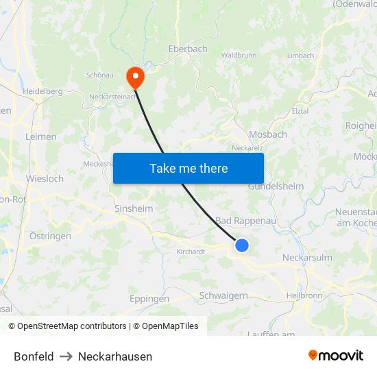 Bonfeld to Neckarhausen map