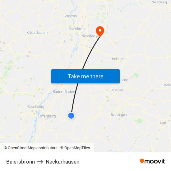 Baiersbronn to Neckarhausen map