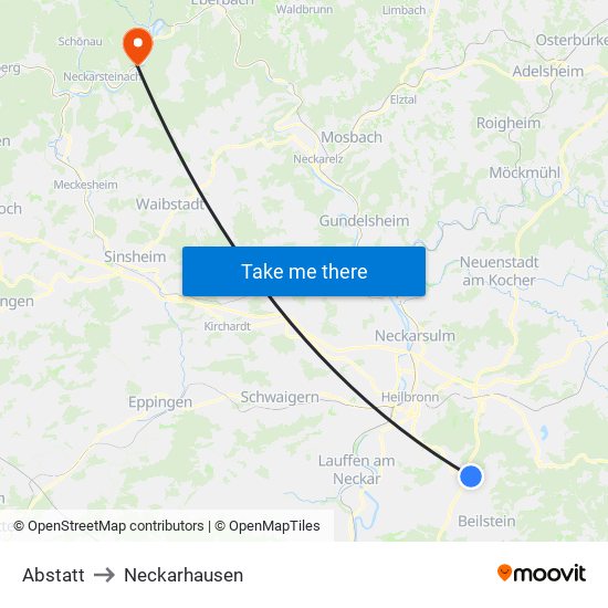 Abstatt to Neckarhausen map