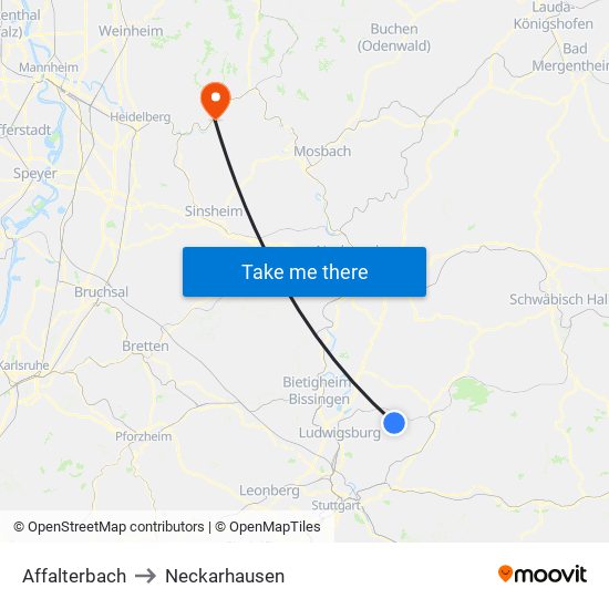 Affalterbach to Neckarhausen map